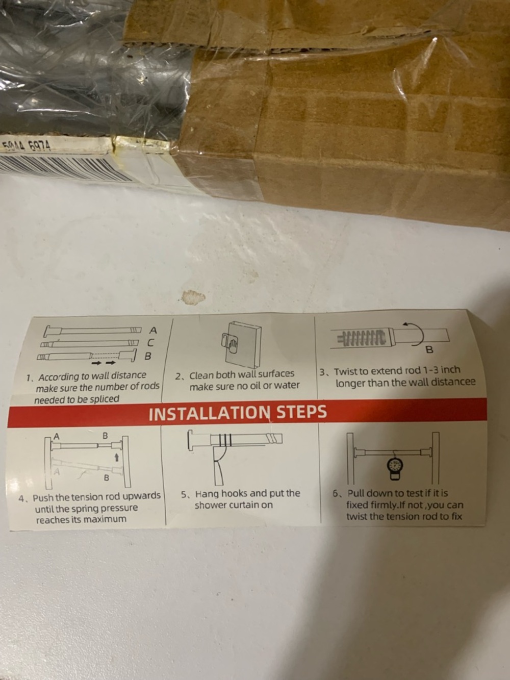 Amazon Silver Tension Shower Rod with Installation Guide - Picture 3 of 3